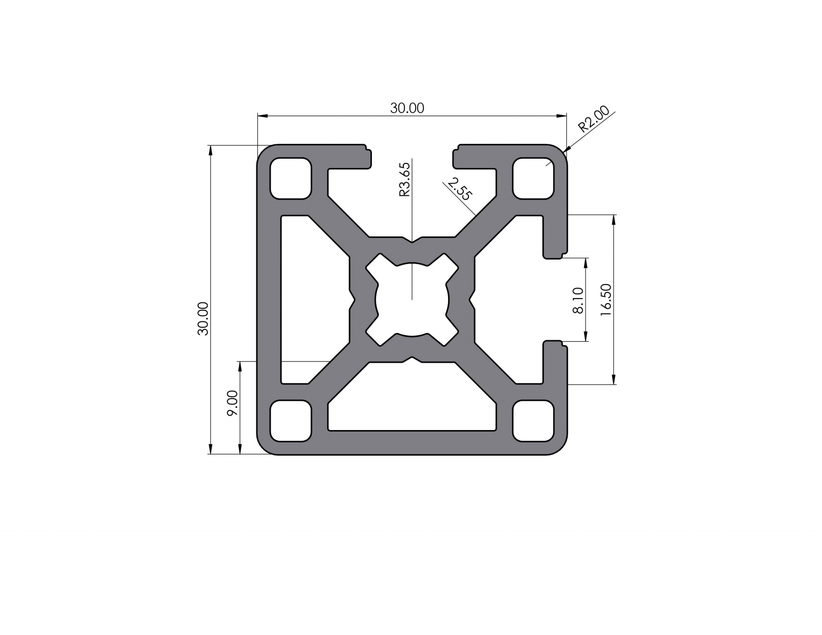 Aluminium profile 30x30 groove 8 B-type 2N90